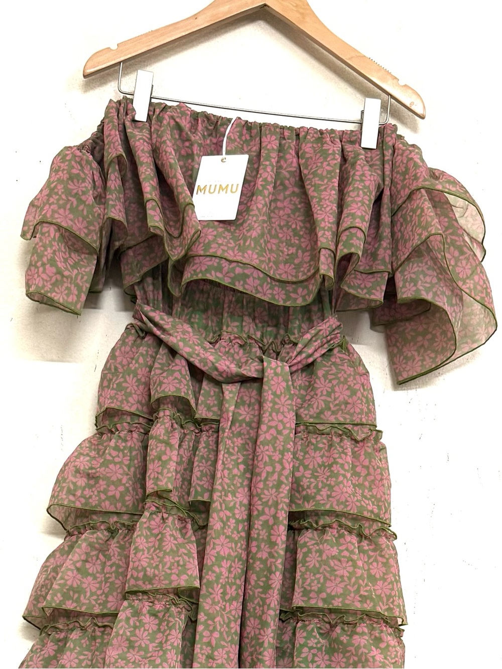 NWT Show Me Your MuMu Brandy Off-Shoulder Dress in Pink & Green Sz S - Picture 11 of 17